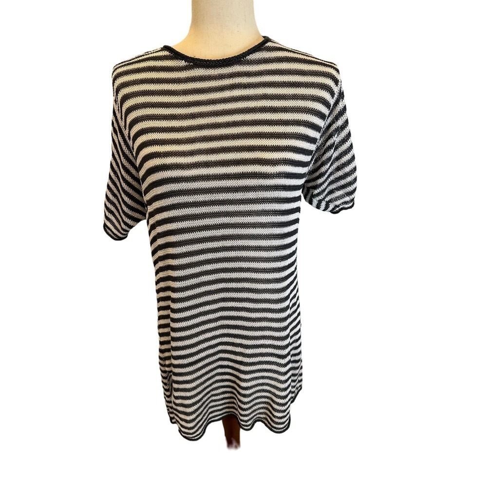 Eileen Fisher Organic Linen Knit Striped Round Neck Tunic, Xsmall B74